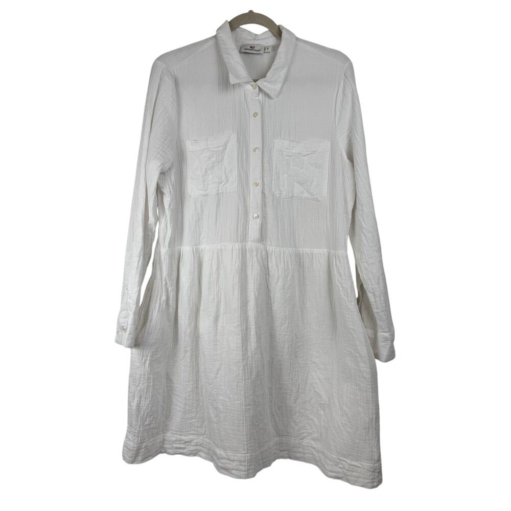Vineyard Vines White Cotton Shirtdress Size 12 Long Sleeve